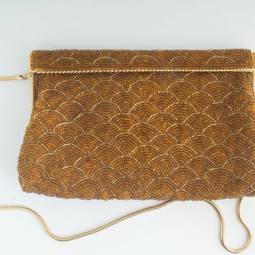 Vintage Evening Clutch Bag used with sparkling beadwork and gold clasp