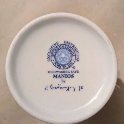 Manios porcelain mug used with painting by G. Stathopoulos