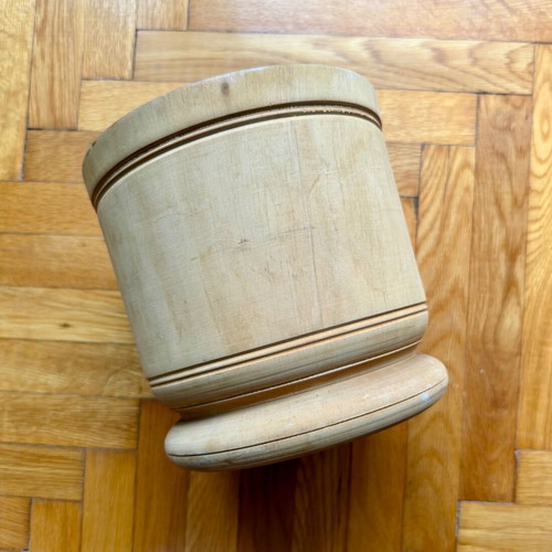 Traditional wooden mortar used, natural wood, 17 cm height