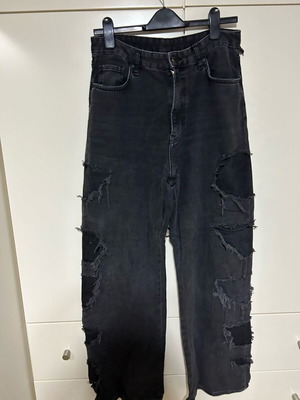 Bershka black denim jeans used with patches, size 38