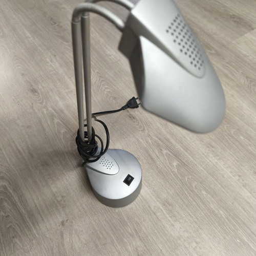 Halogen desk lamp used, adjustable silver table light