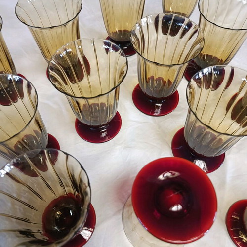 Vintage handmade glasses used, set of 28 pieces