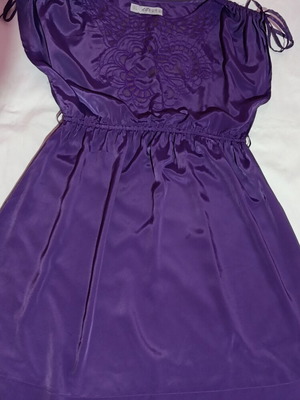 Satin romantic dress size S like new, purple with lace detail