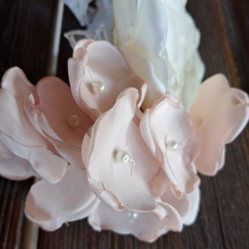 Handmade white headband with satin flowers and pearls new