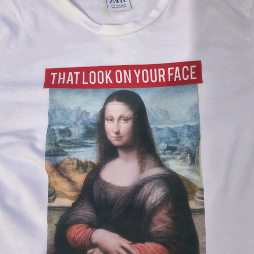 Zara men's t-shirt with Mona Lisa print large like new, white