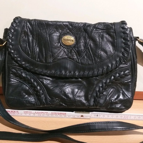 Leather shoulder bag black used with adjustable strap