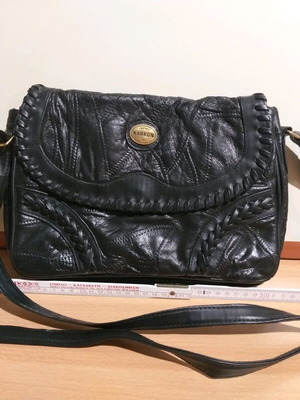 Leather shoulder bag black used with adjustable strap