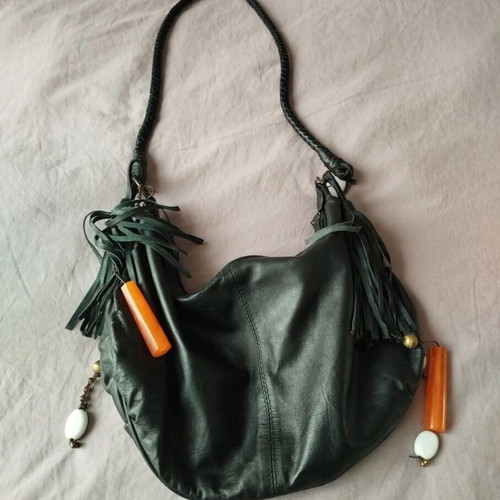 Zara shoulder bag used, hobo style with fringe details, black