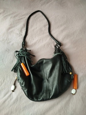 Zara shoulder bag used, hobo style with fringe details, black
