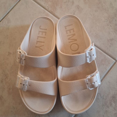 Lemon Jelly Fenix Vegan Platform Sandals used, beige and pink, size 37