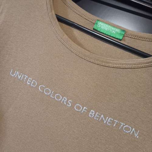 Benetton long-sleeve blouse like new, dark beige, fits medium