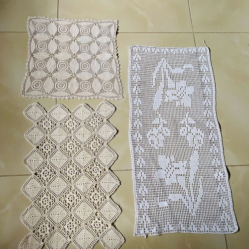 Handmade crocheted doilies used, cotton thread, set of 3 pieces