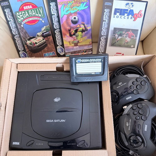 Sega Saturn MK1 used console with box, 2 controllers and games