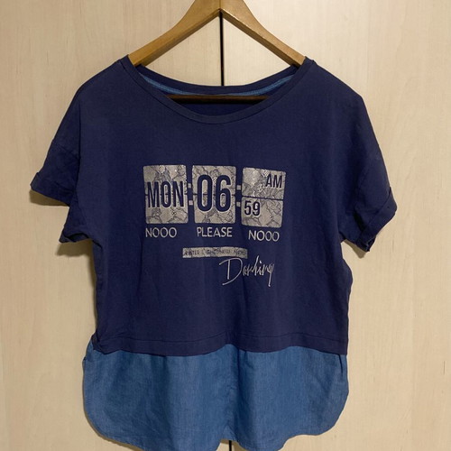 Celestino cotton blouse with denim detail like new, blue