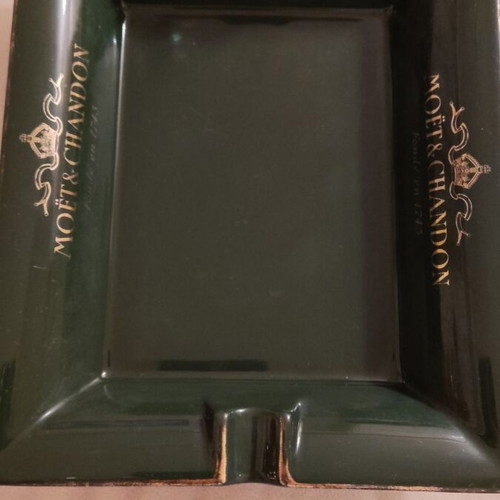 Vintage Moët & Chandon ashtray used, green with gold detail