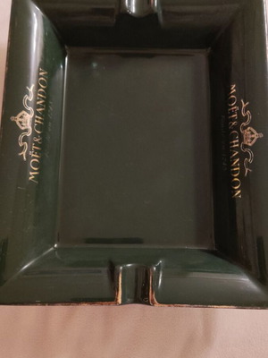 Vintage Moët & Chandon ashtray used, green with gold detail