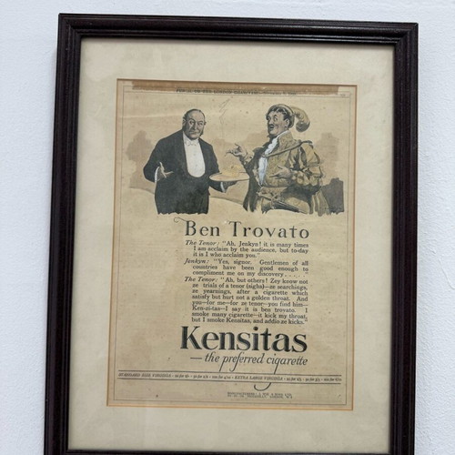 Framed cigarette advertisement 1923 used