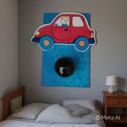 Children's wall hanger car wood 15x10 cm eco paint