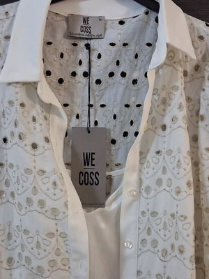 We Coss women's cut shirt dress new, medium, white with gold details