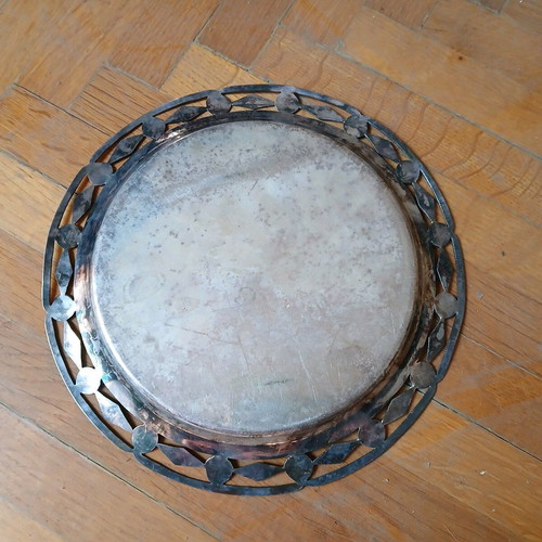 Silver-plated small tray used with carved decorative rim