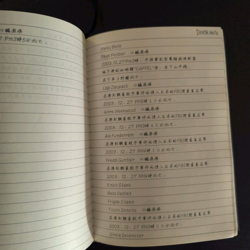 Death Note notebook used for cosplay from the anime