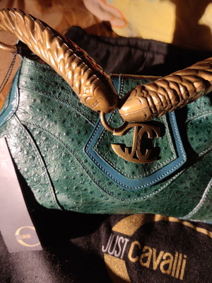 Just Cavalli shoulder bag new, ostrich leather with bronze handles