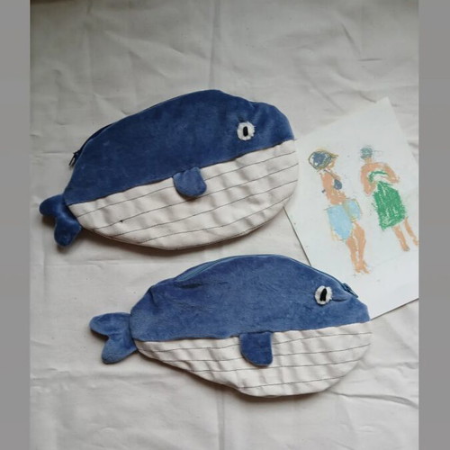 Whale pencil case handmade new with inner lining