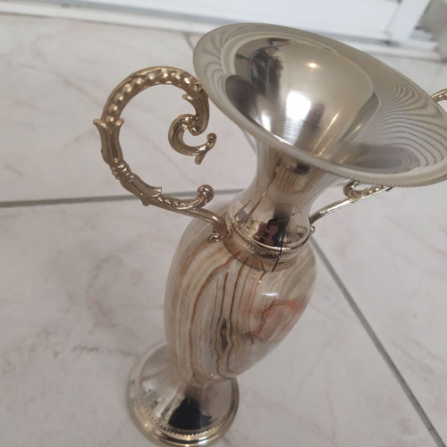 Vintage decorative onyx and brass amphora like new 23cm