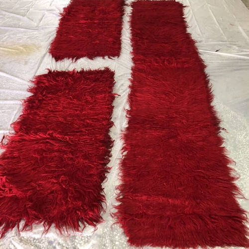 Set of 3 red flokati rugs like new