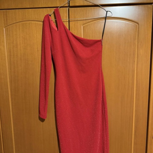 BSB evening metallic red dress one shoulder like new