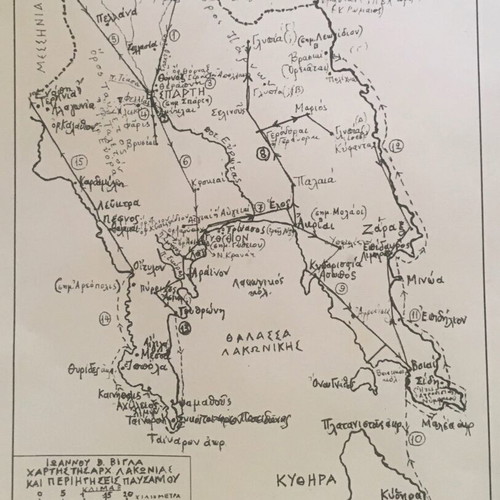 Map of Ancient Laconia and Pausanias' Travels new, Greek