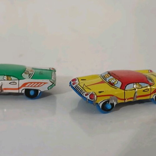 Tin toy lithographed cars used, pack of 2, 1960s