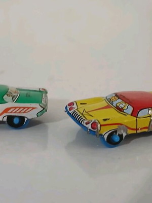 Tin toy lithographed cars used, pack of 2, 1960s