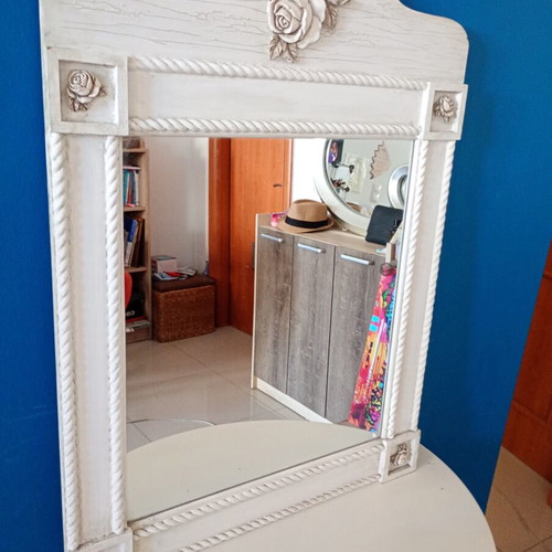 Shabby Chic wall mirror and console set used, white-cream
