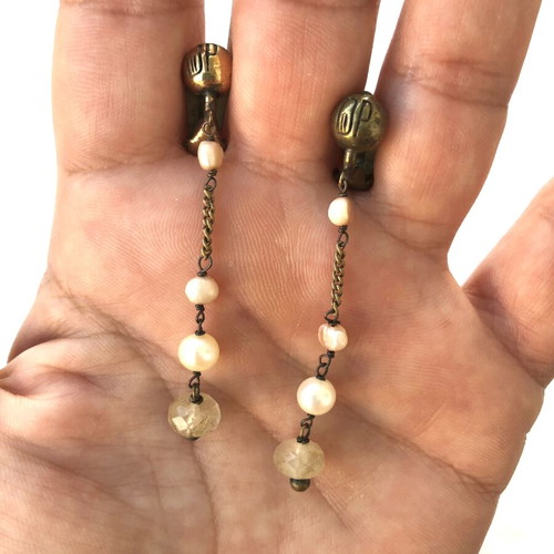 Vintage Donatella Pellini Milano Clip Earrings with Pearls like new