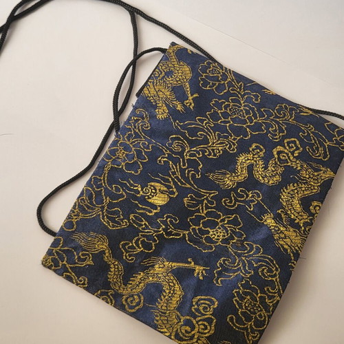 Vintage satin royal pouch like new, blue and gold oriental style