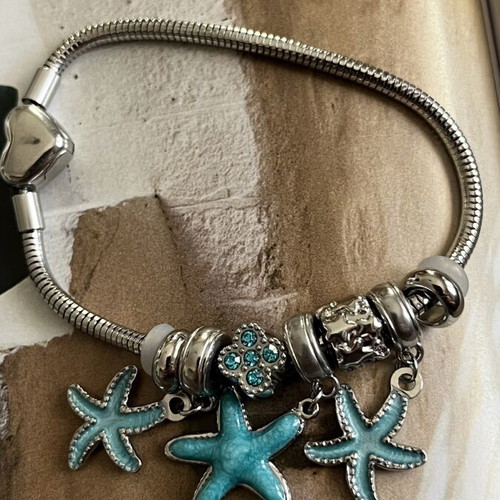 Bracelet stainless steel with turquoise and silver charms new
