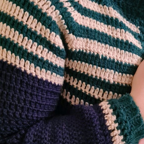 Handmade crochet cardigan made to order, blue and green, size S
