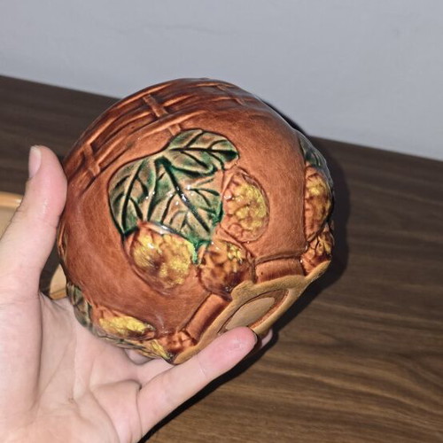 Ceramic decorative jar vintage with basket design and removable lid