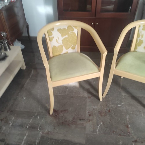 Wooden chairs used, set of 3 with fabric upholstery