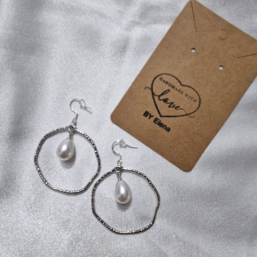 Handmade anti-allergic earrings with hoop and pearl, silver hook