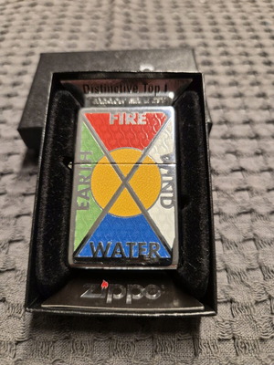 Συλλεκτικός αναπτήρας Zippo μεταχειρισμένος με τα 4 στοιχεία της φύσης