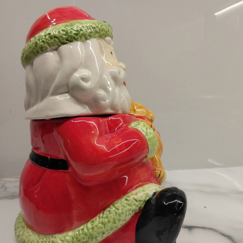 World Bazaars Santa Claus ceramic container with teddy bear