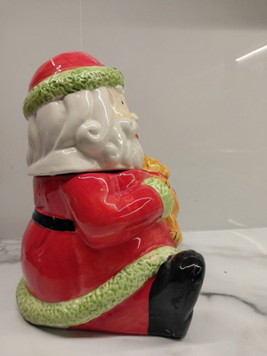 World Bazaars Santa Claus ceramic container with teddy bear