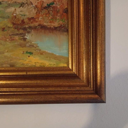 Canvas painting landscape with traditional houses like new