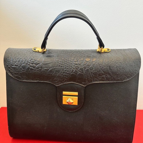 Theodoridis women's black vintage bag used with croco pattern
