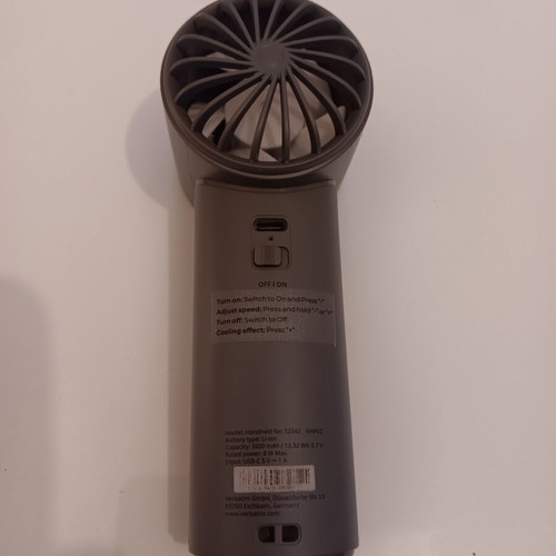 Verbatim Cool 'n' Go Ice Touch handheld fan like new, grey/purple
