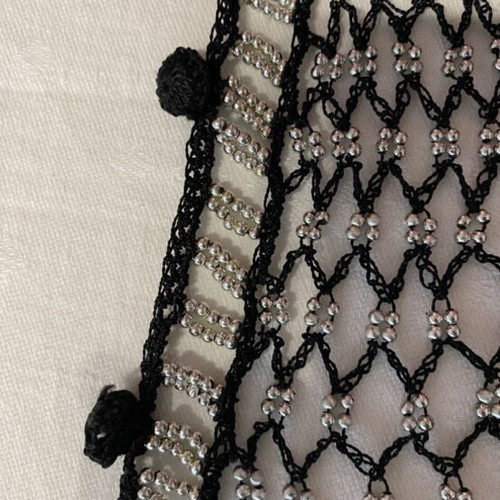 Knitted sleeveless fishnet vest L like new, black with silver beads