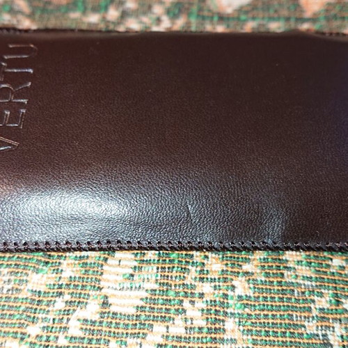 Vertu leather pouch like new, embossed logo, dark brown