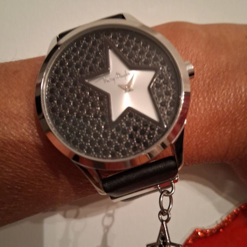 Thierry Mugler wristwatch with leather strap and silver star charm